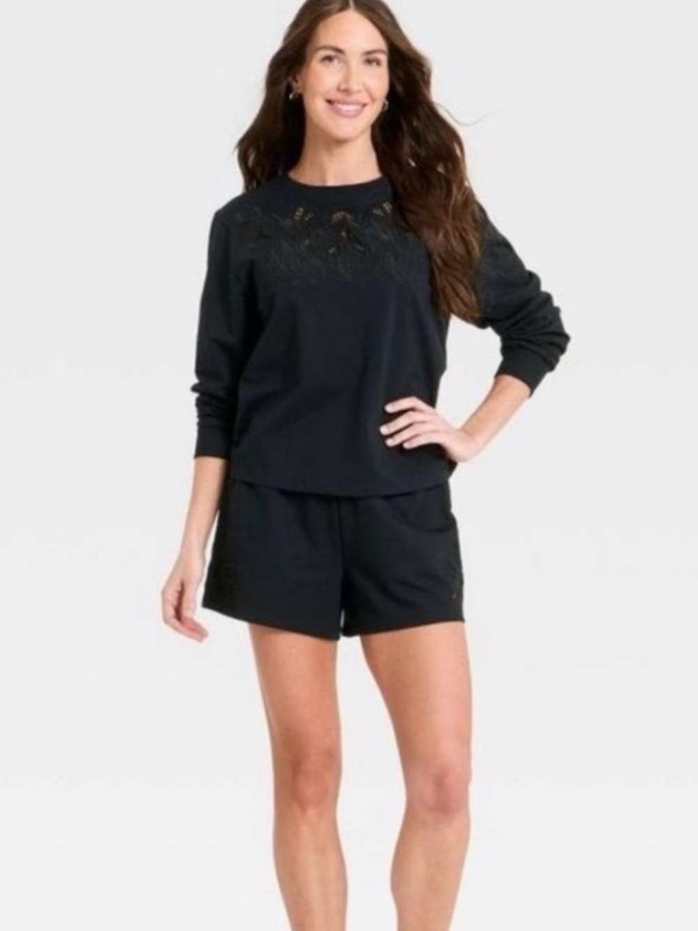 A New Day Women’s Black Embroidered Crewneck Top S